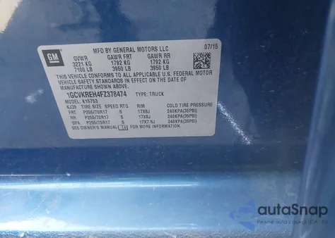 2015 Chevrolet Silverado 1500 1Lt из США, поврежденный, VIN 1GCVKREH4FZ378474